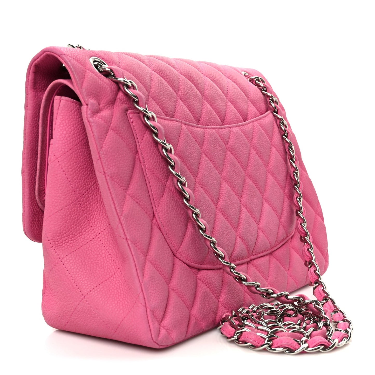 Iridescent Caviar Quilted Jumbo Double Flap Pink