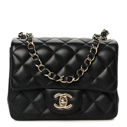Lambskin Quilted Mini Square Flap Black