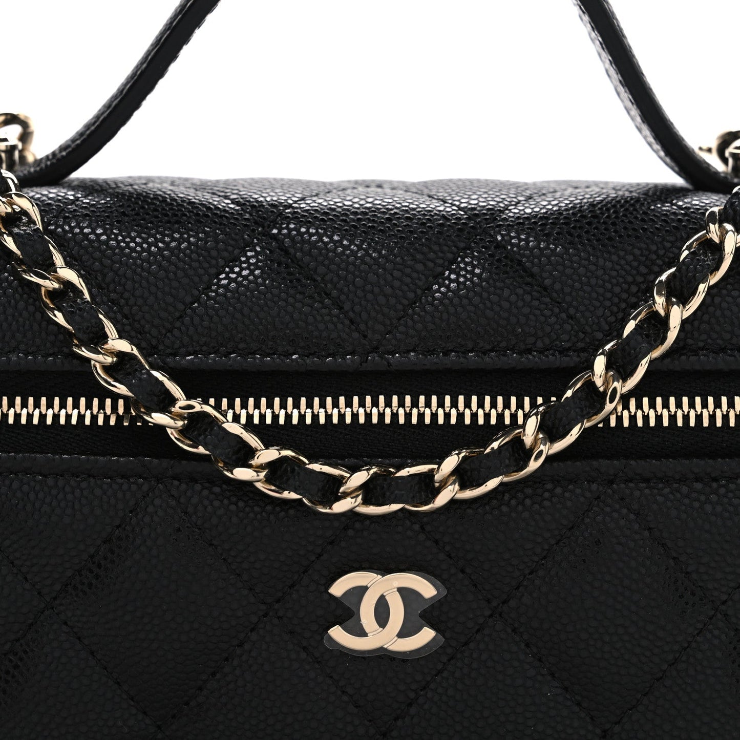 Caviar Quilted Top Handle Slim Vanity With Chain Black