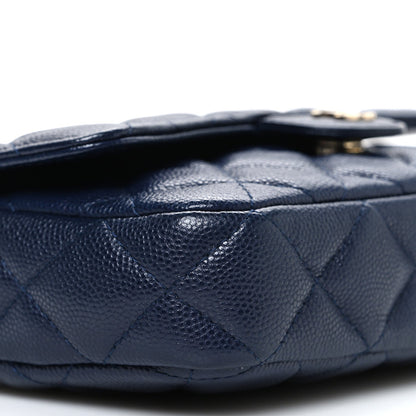 Caviar Quilted Flap Phone Holder With Chain Navy Blue