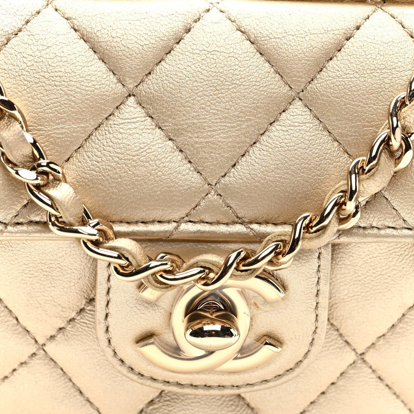 Metallic Lambskin Quilted CC In Love Heart Clutch With Chain Gold