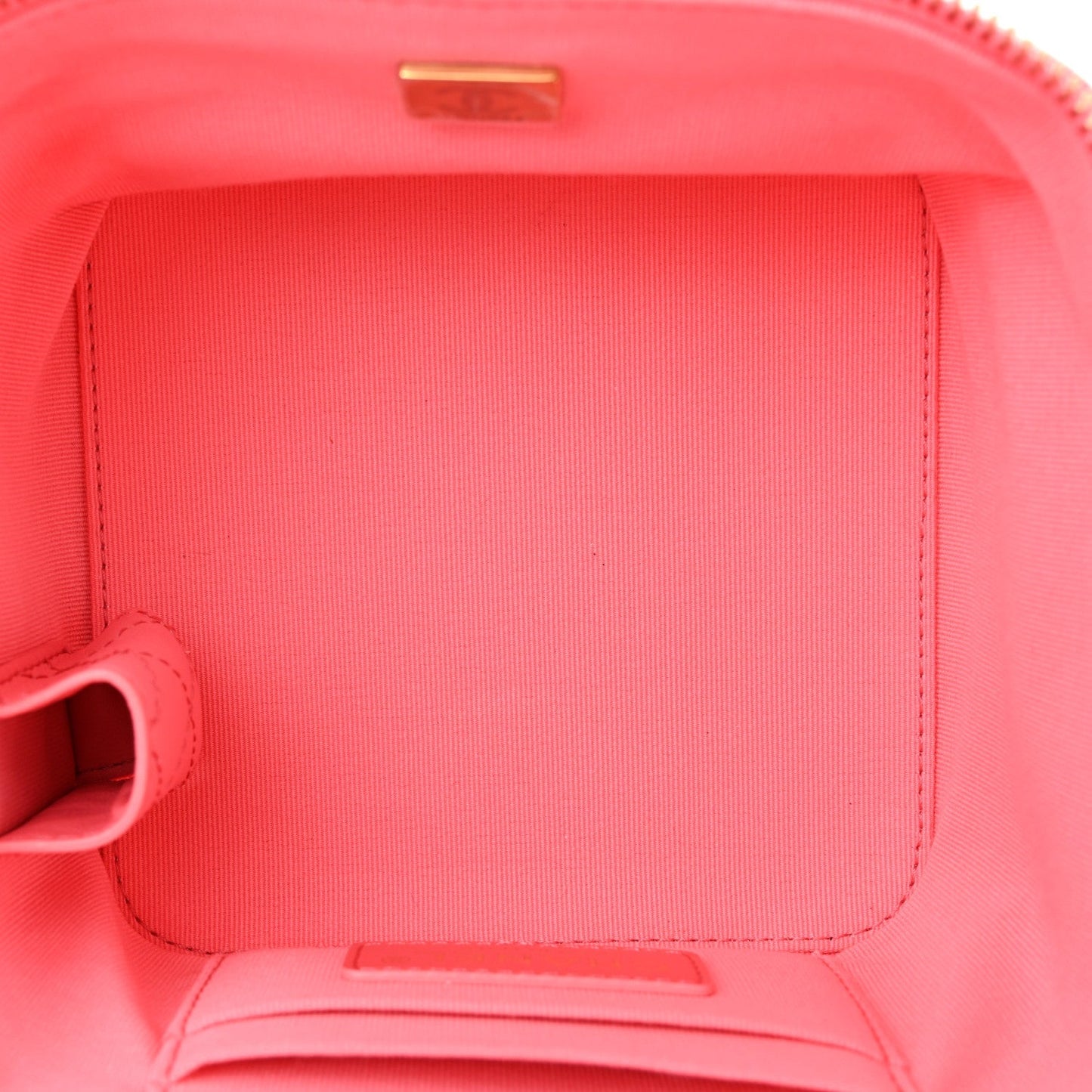 Calfskin Quilted Small Vanity Case With Chain Coral Pink