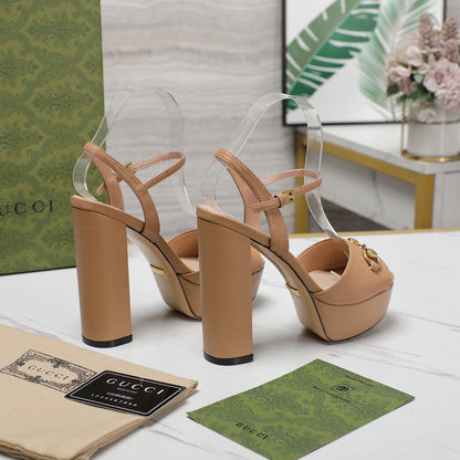 GG Sandales Cuir Noir Brown Tawny