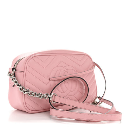Calfskin Matelasse Small GG Marmont Chain Shoulder Bag Wild Rose