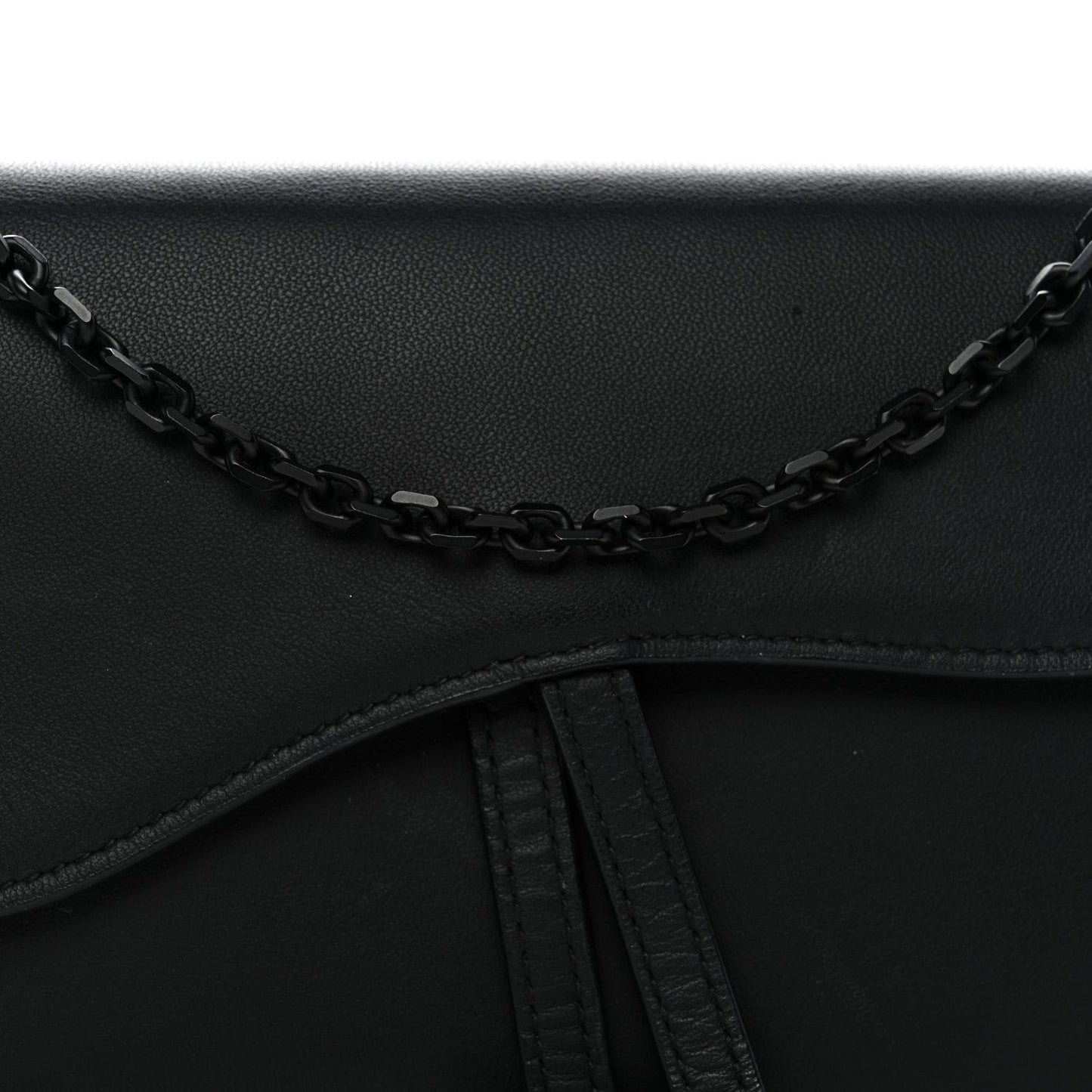 Ultra Matte Calfskin Saddle Chain Wallet Pouch Black