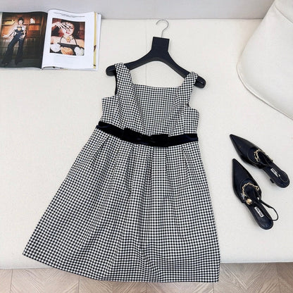 Celine 25 Bow Dress Black mix White Polyester Cotton 607798