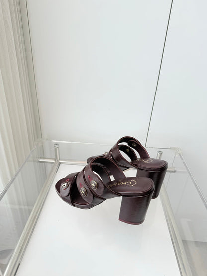 Chanel 26 Turnlock 85 Burgundy Sandal Mule in Lambskin 597393