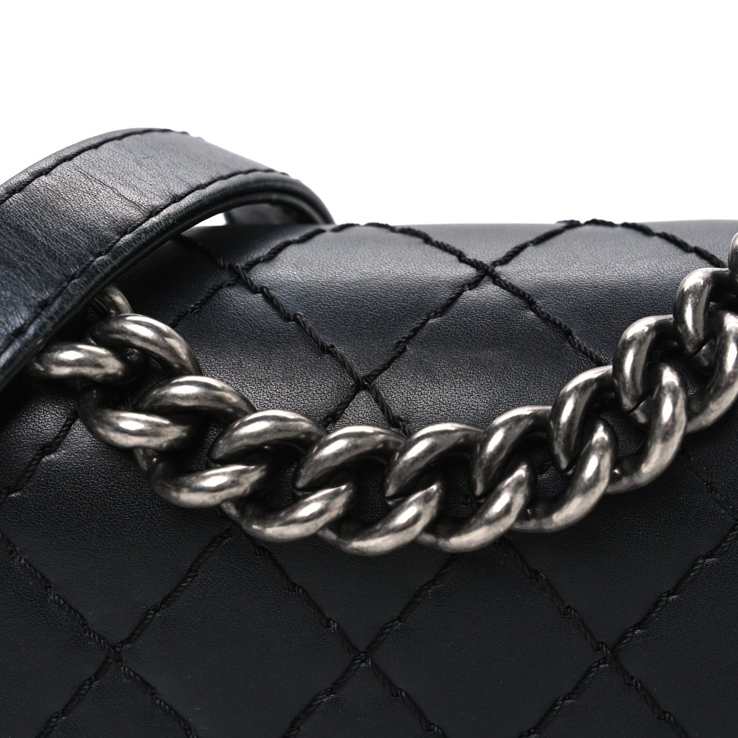 Calfskin Double Stitch Small Boy Flap Black