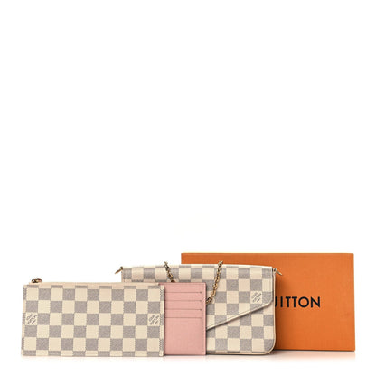 Damier Azur Pochette Felicie Chain Wallet Rose Ballerine