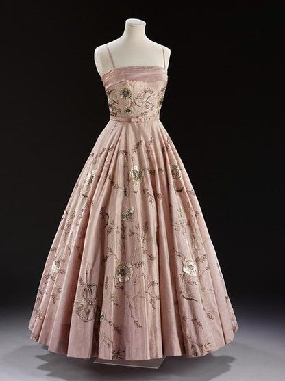 formaldressy--PINK DELICATE FLORAL BEADED LONG SATIN PROM DRESS gh5549