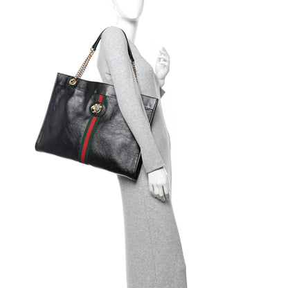 Calfskin Large Rajah Chain Tote Black
