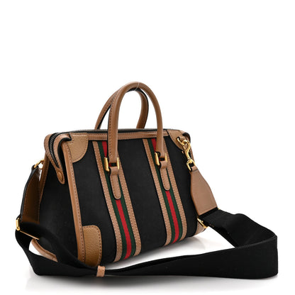 Monogram Textured Dollar Calfskin Web Small Bauletto Duffle Top Handle Bag Black Koi Beige