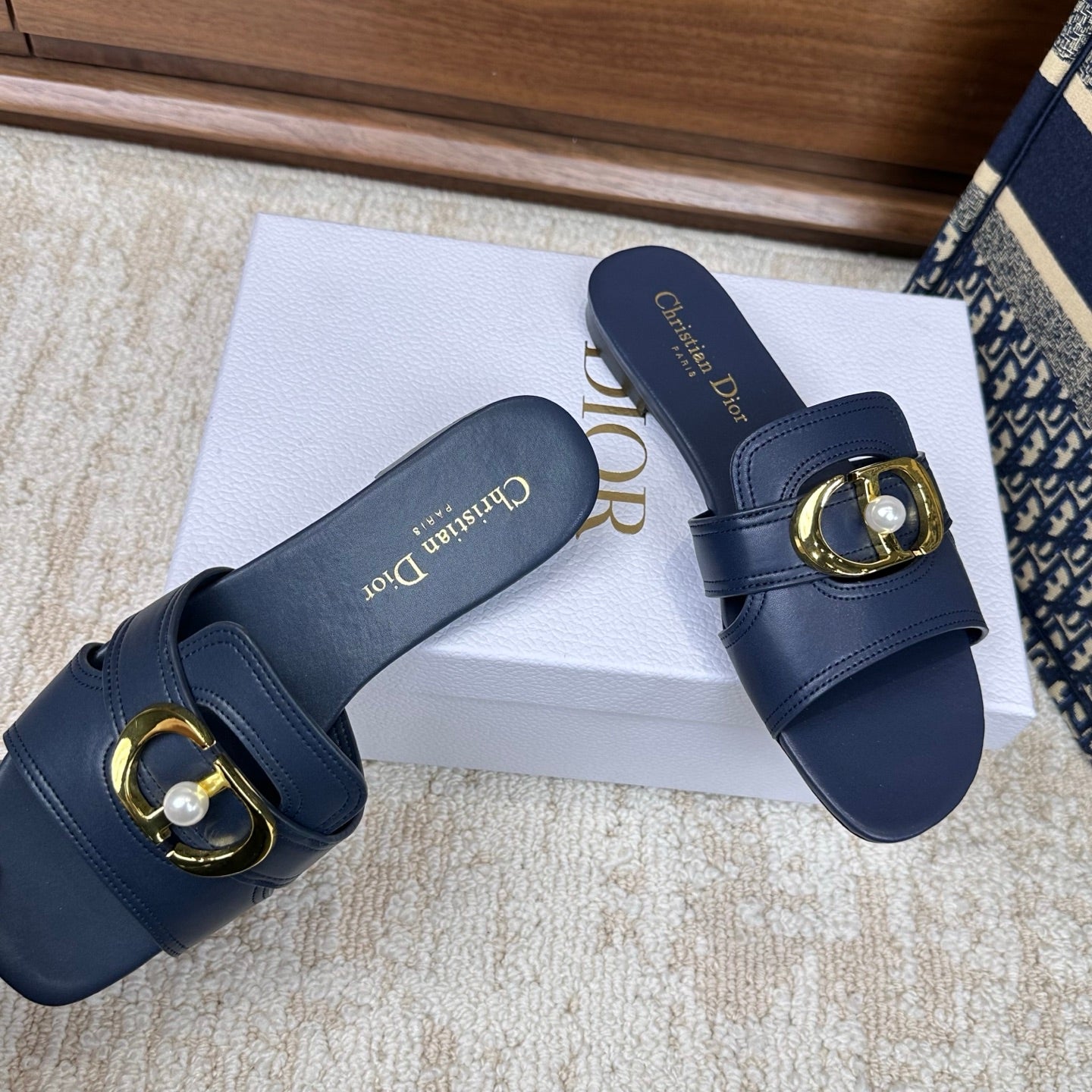 CD Montaigne Sandals Dark Blue in Calfskin 598169