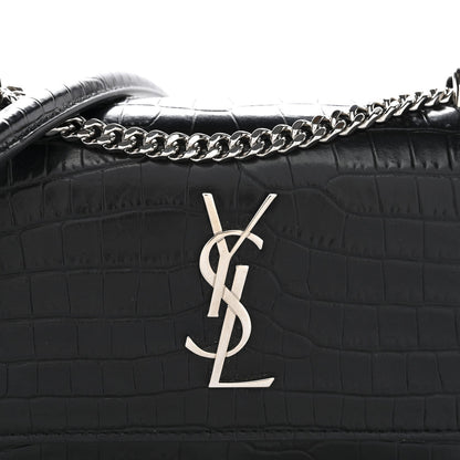 Calfskin Crocodile Embossed Monogram Sunset Chain Wallet Black