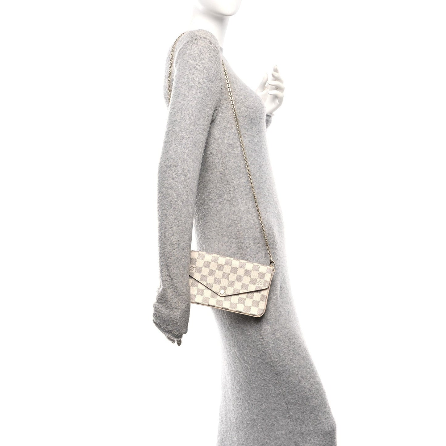 Damier Azur Pochette Felicie Chain Wallet Rose Ballerine