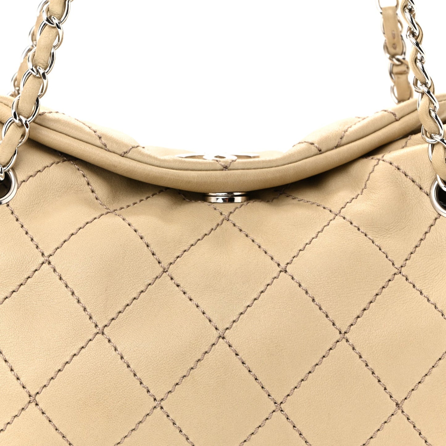 Lambskin Stitched Accordion Tote Beige