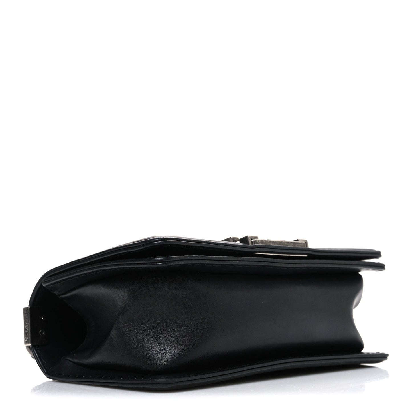 Calfskin Double Stitch Small Boy Flap Black