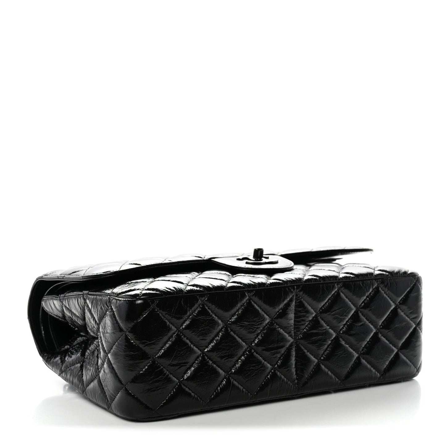 Shiny Distressed Calfskin Quilted Jumbo Double Flap So Black