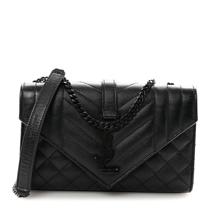 Grain De Poudre Textured Mixed Matelasse Triquilt Small Monogram Monochrome Satchel Black