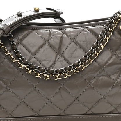 Aged Calfskin Quilted Medium Gabrielle Hobo Grey