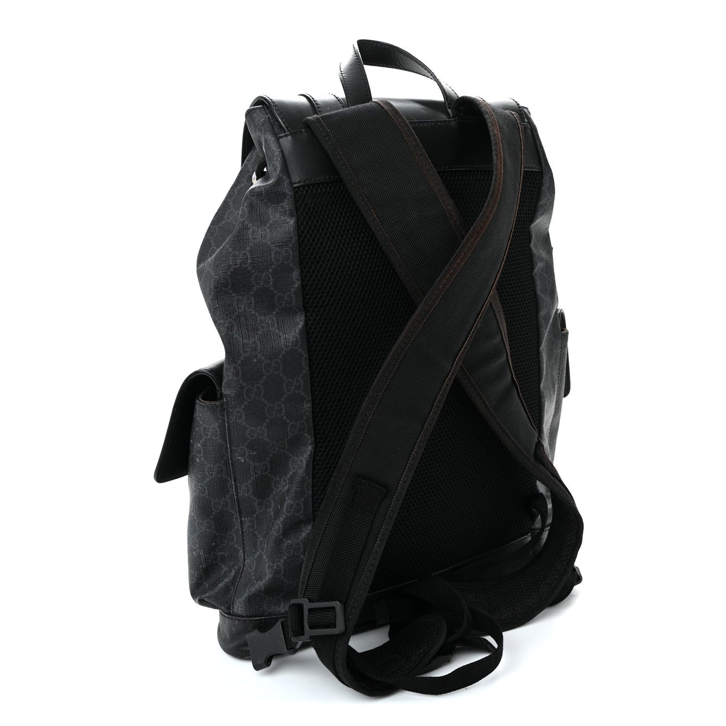 Soft GG Supreme Monogram Calfskin Web Double Buckle Backpack Black