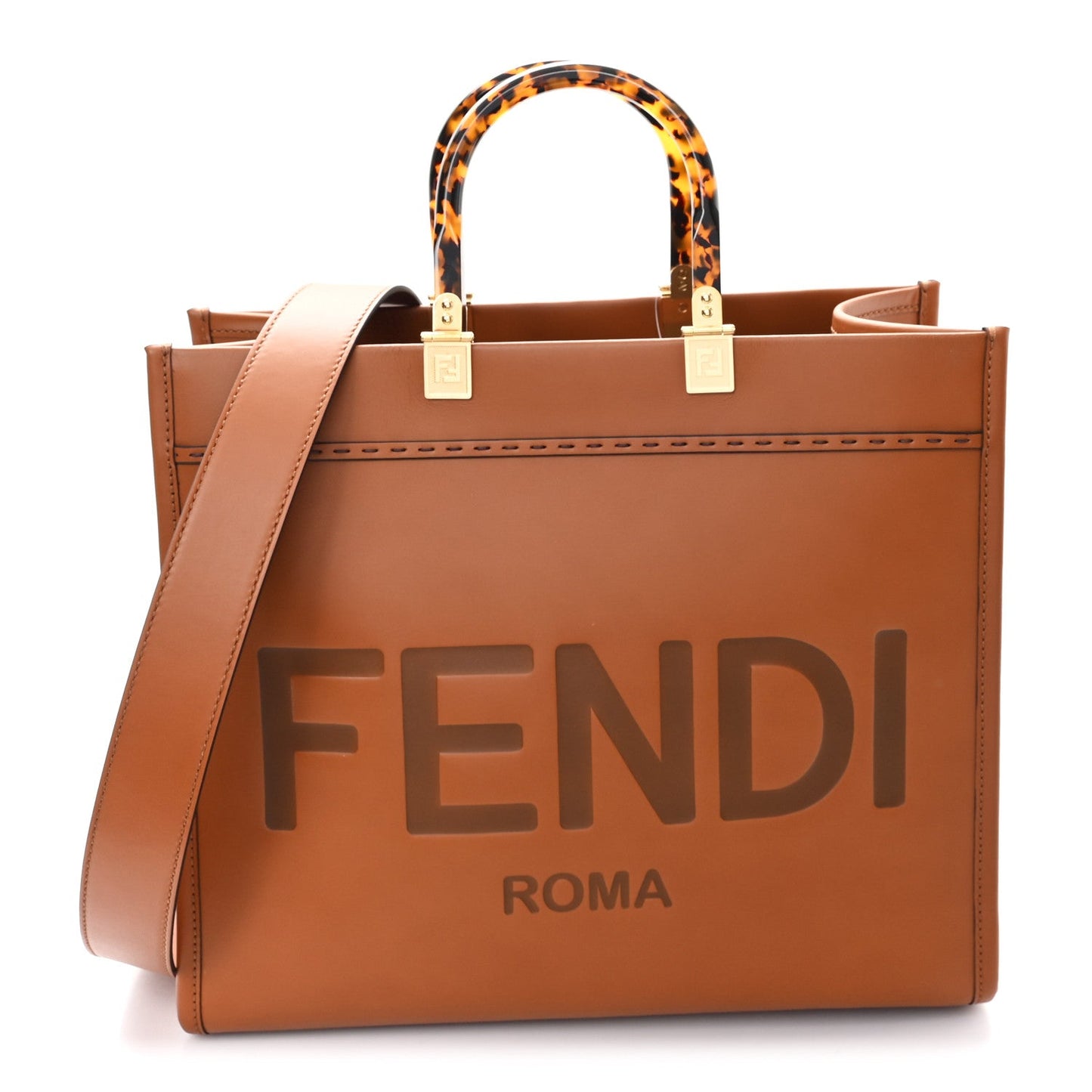 Vitello King Plexiglass Medium Fendi Sunshine Shopper Tote Cuoio