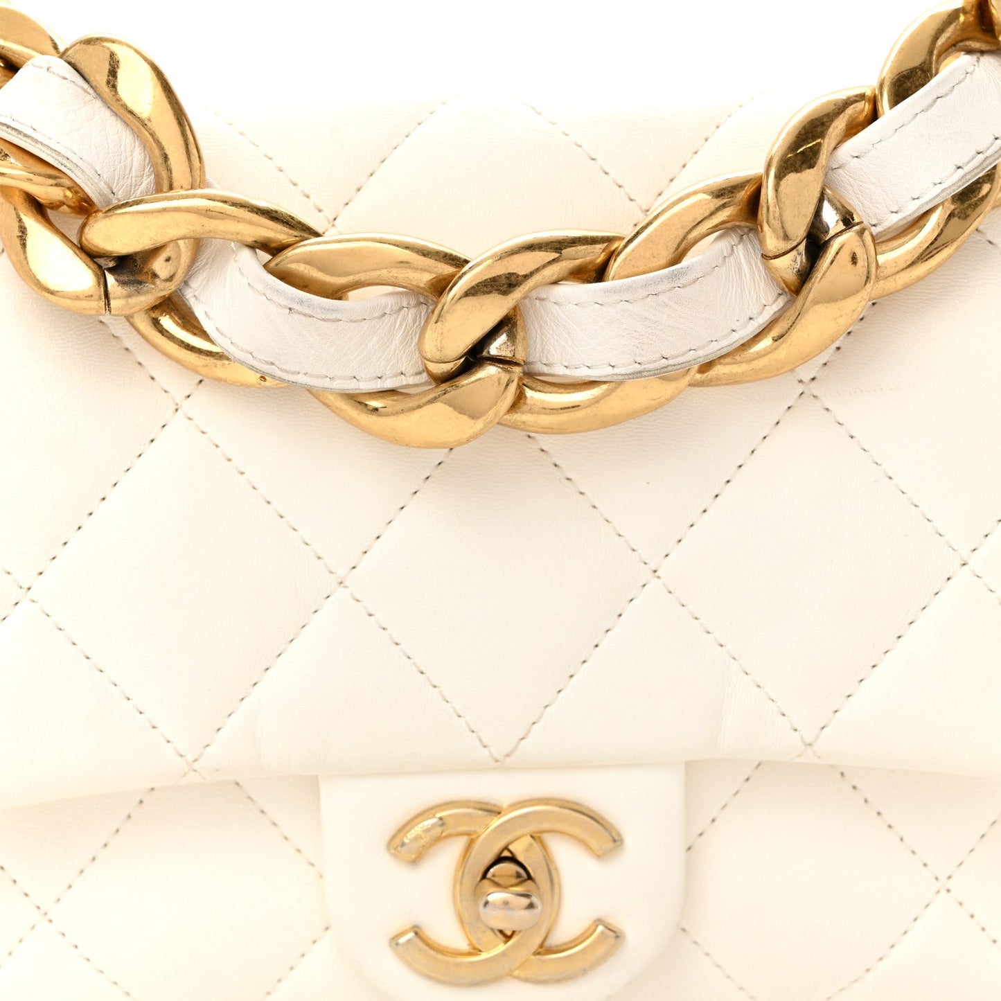 Lambskin Quilted Small CC Funky Town Flap White