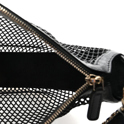 Mesh Shiny Lambskin Chain Hobo Black