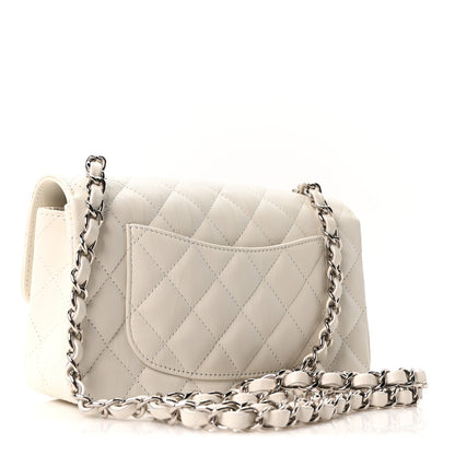 Iridescent Calfskin Quilted Mini Rectangular Flap White