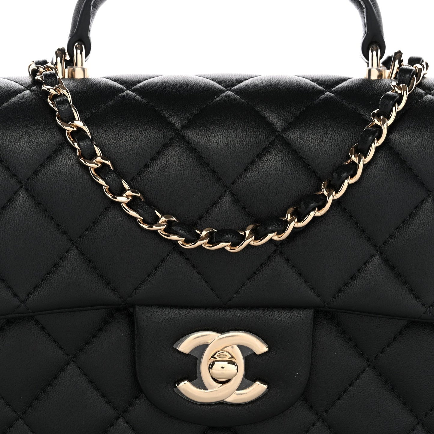 Lambskin Quilted Mini Top Handle Rectangular Flap Black