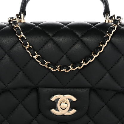 Lambskin Quilted Mini Top Handle Rectangular Flap Black