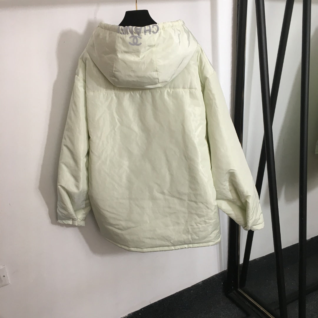 CC Side Slit Logo Half-zip Long-sleeved Hooded Cotton Jacket
