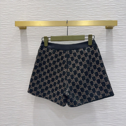 GG Embroidered Lamé Shorts Wool Tweed 346767