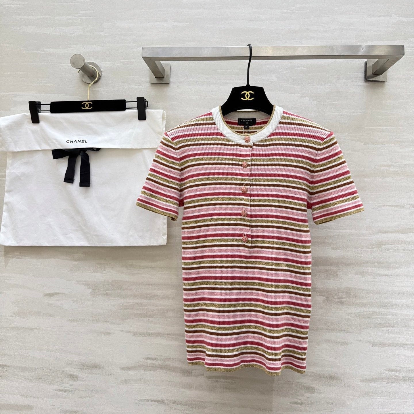 CC Button-down Striped Knit Sweater 344736