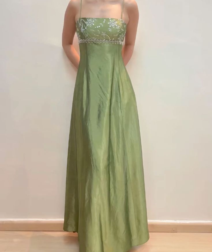 formaldressy--Green exquisite floral beading fashion long satin prom dress graduation gown gh5525
