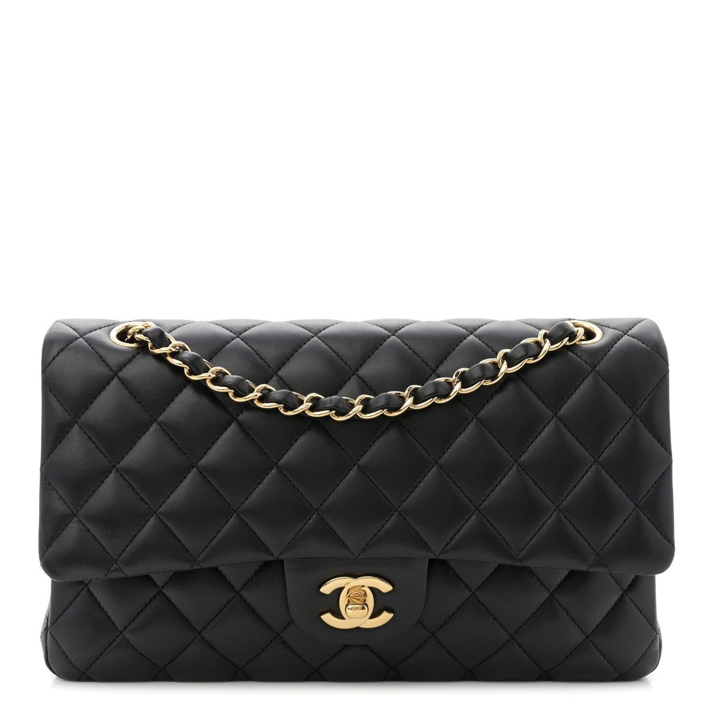 Lambskin Quilted Medium Double Flap Black