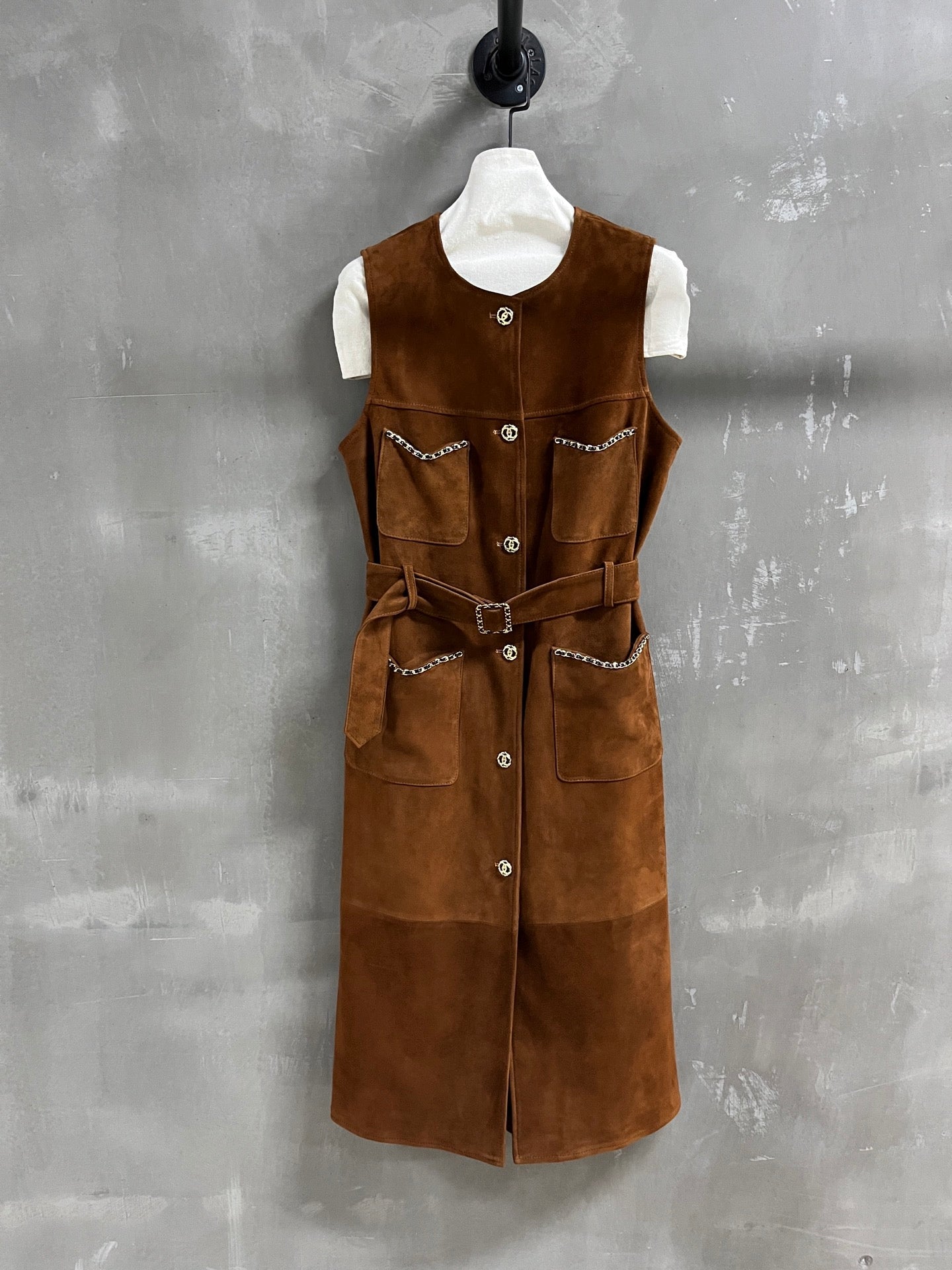 CC 25 Chain Trench Vest Coat Blend Tan Cashmere