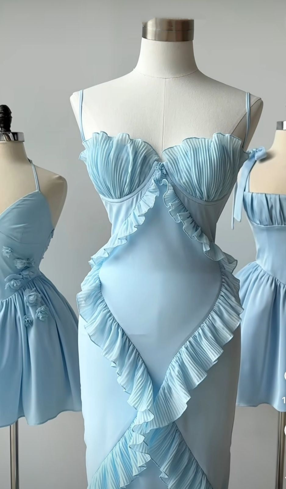 formaldressy-Blue ruffle chiffon fairy long prom dress birthday party dress gh5396