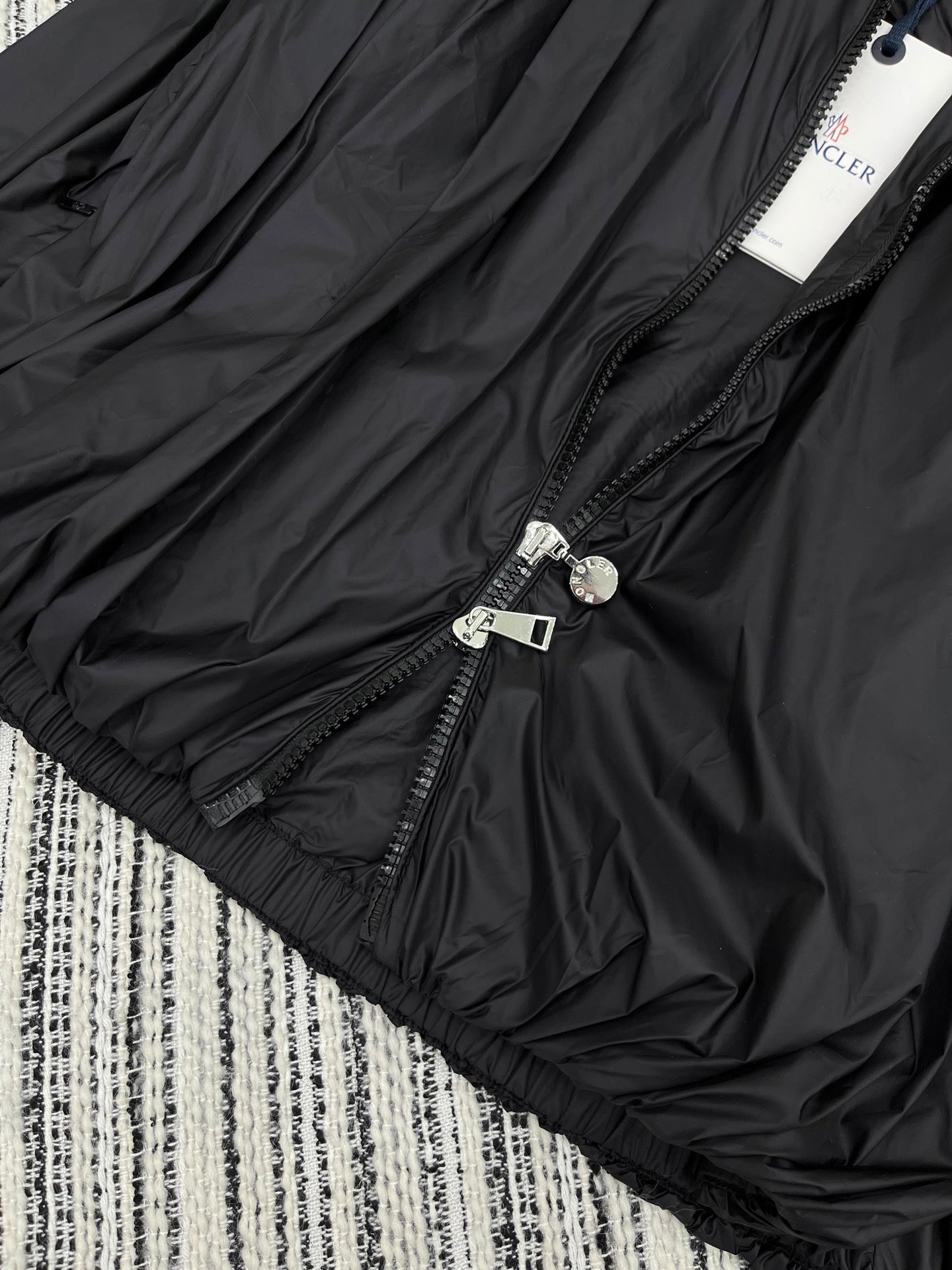 Moncle 25 Stand-Up Collar Double Zip Jacket Black Cotton and Polyester  267979