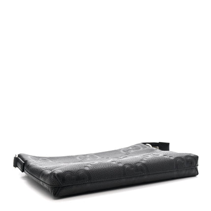 Piuma Calfskin Jumbo GG Embossed Medium Wristlet Messenger Bag Black