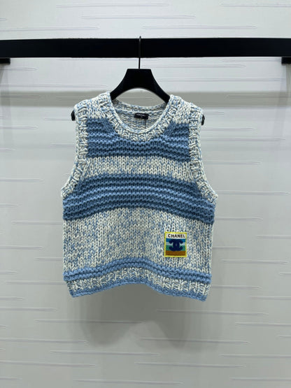 Chanel 2026 Crew Neck Striped Knit Vest Cashmere 983319