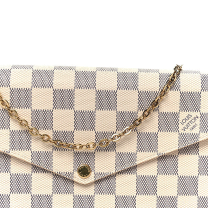 Damier Azur Pochette Felicie Chain Wallet Rose Ballerine