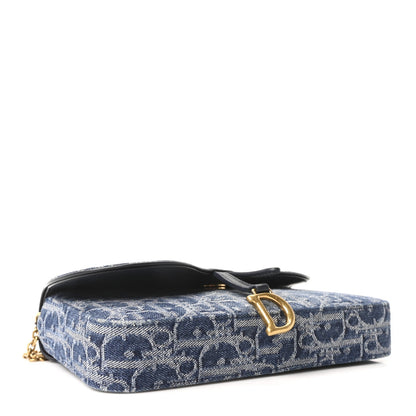 Oblique Denim Saddle Chain Long Wallet Blue