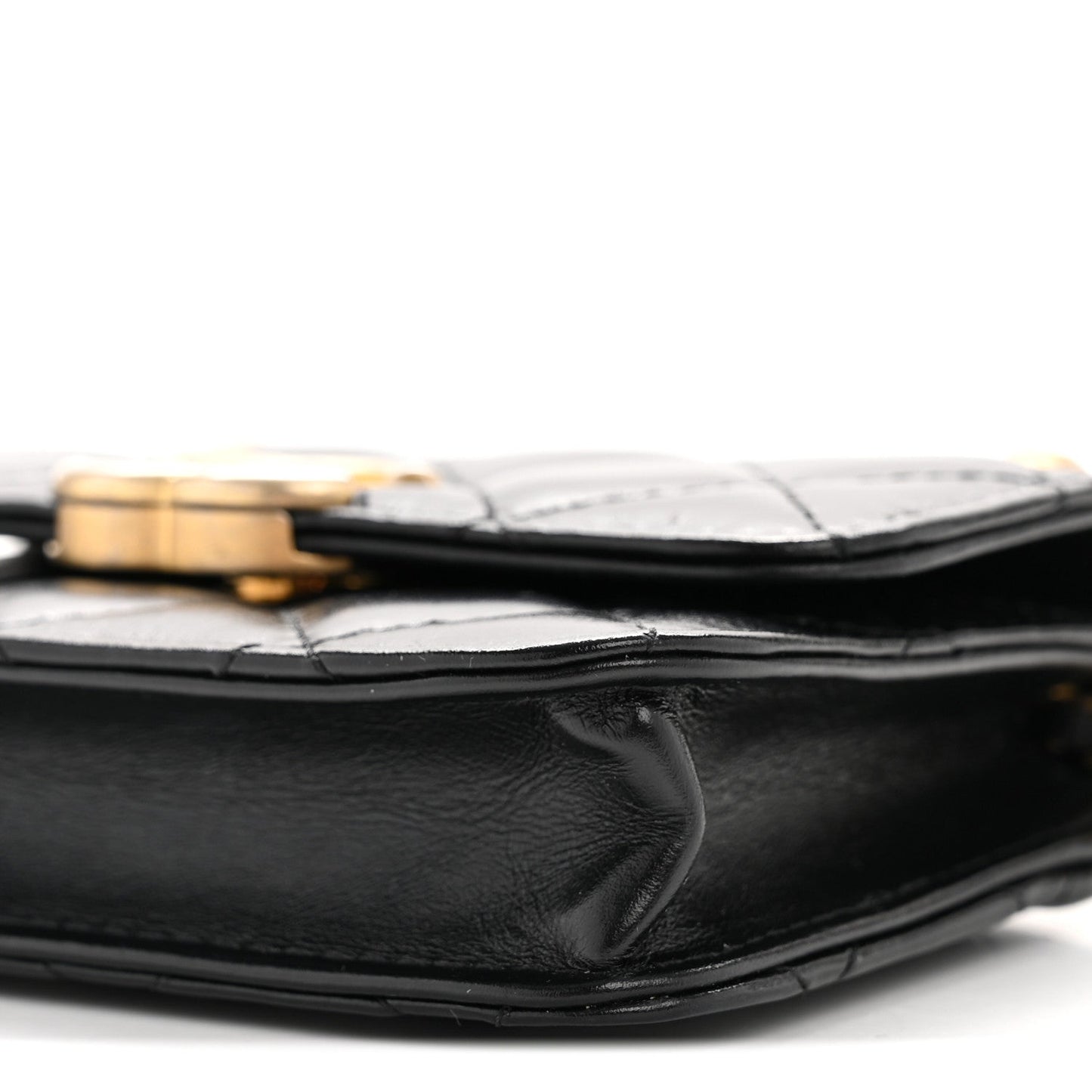 Calfskin Quilted Perfect Fit Coin Purse With Chain Black