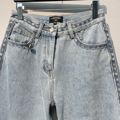 CC SS26 Wide-Leg Jeans with Logo Trim Light Blue Cotton 350939