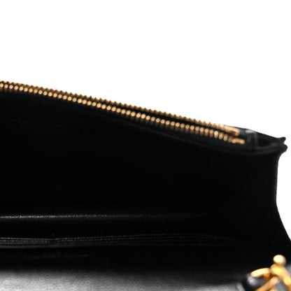 Grain De Poudre Matelasse Chevron Monogram Envelope Chain Wallet Black