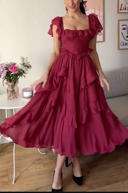 formaldressy-Pink burgundy ruffled long prom dress gh5772