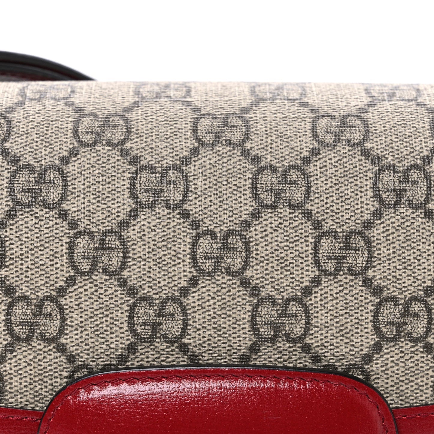 GG Supreme Monogram Azalea Calfskin Horsebit 1955 Shoulder Bag Beige Ebony New Cherry Red