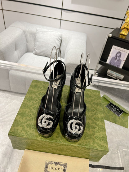 HIGH SANDAL SQUARE HEEL 12 CM IN BLACK CALFSKIN