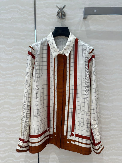 Hm 25 Coaching Deja Vu Shirt White red brown Silk